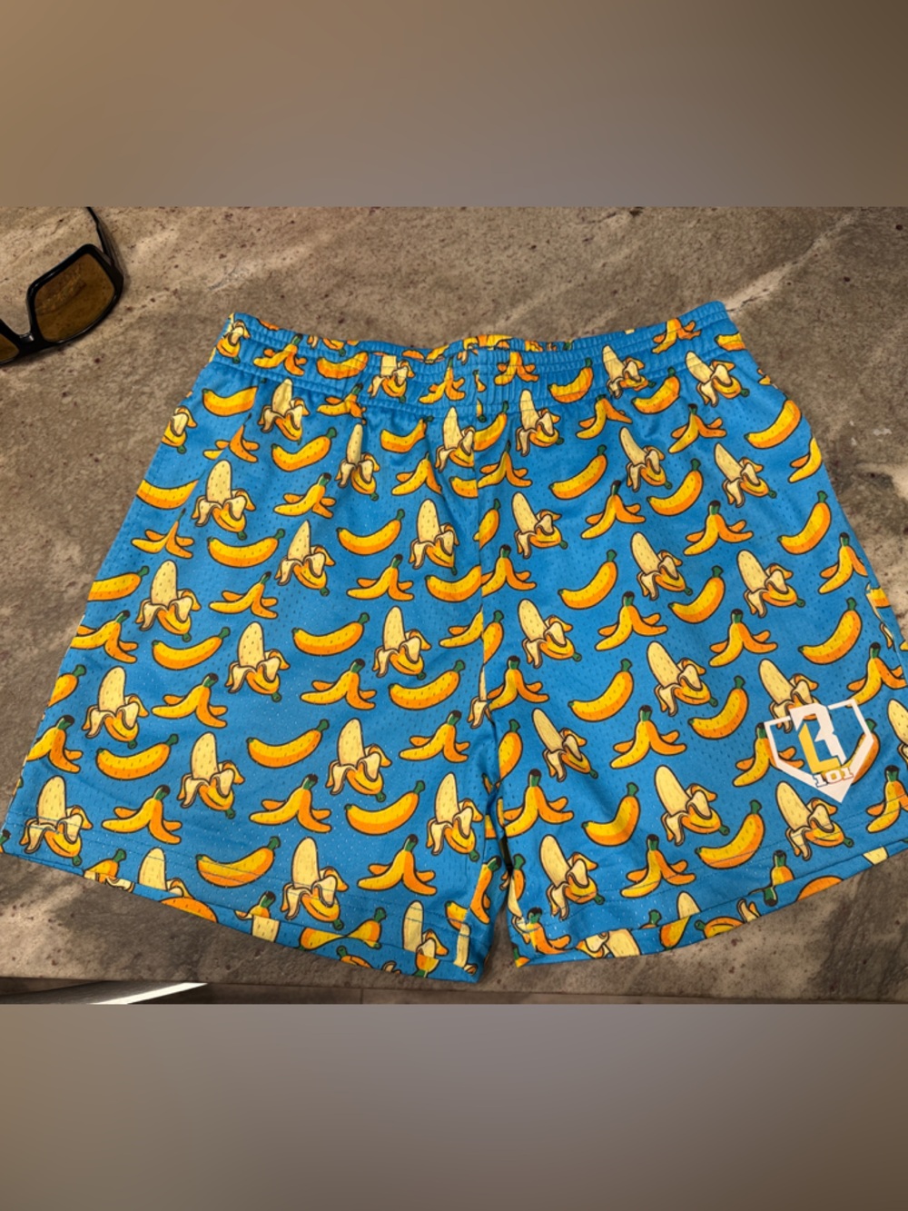 Blue Banana-Print Athletic Swim Shorts